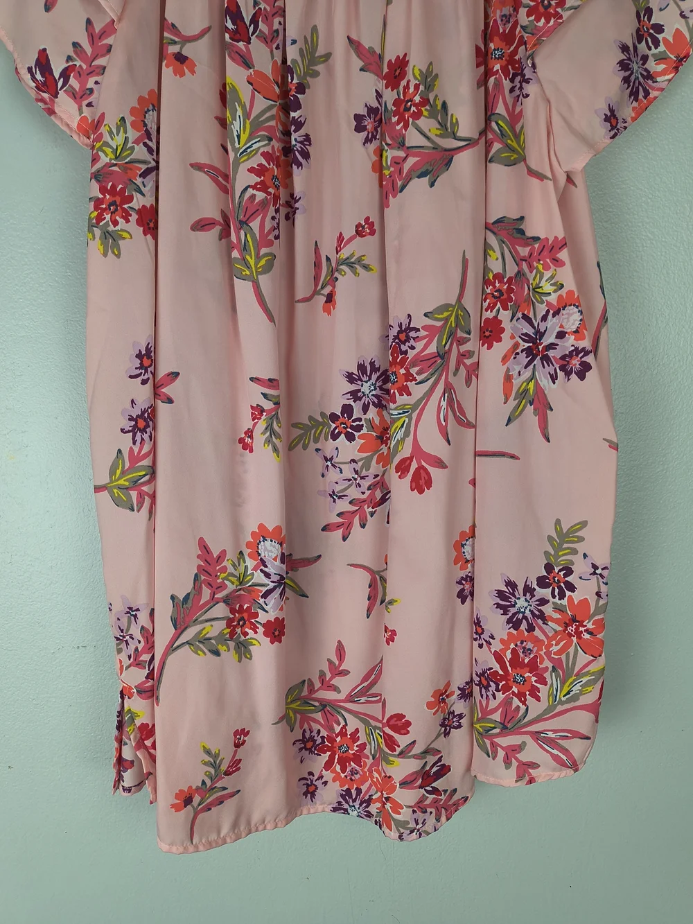 Terra & Sky Top Women's 1X Pink Purple On Off Shoulder Peasant Floral Ruffle